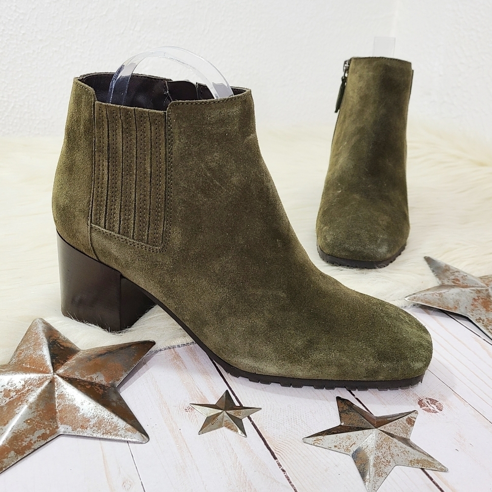 Aquatalia Charlotte waterproof suede ankle boots olive green moss size 7